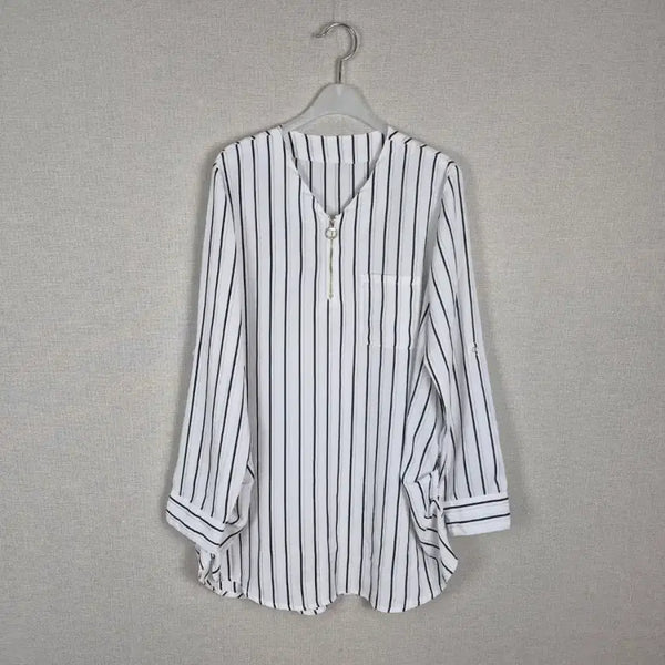 [BUNJANG] Ivory Stripe Zipper Blouse / (#66추천/L)아이보리 스트라이프 지퍼장식 블라우스