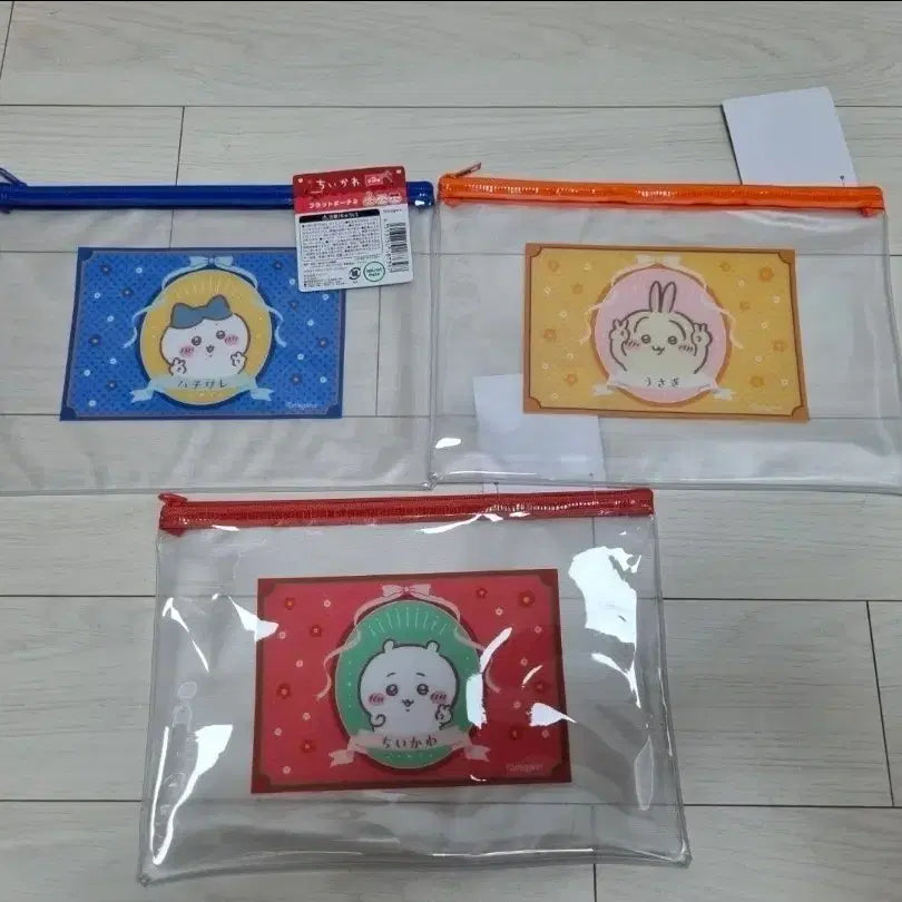 [BUNJANG] Chikawa Flat Pouch Clear Zipper Bag (Large) - Usagi & Hachi Bundle Set / (일괄) 치이카와 플랫 파우치 투명 지퍼백 pvc 먼작귀 대형 우사기 하치 클리어