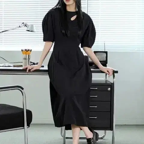 [BUNJANG] HaebykHaeKIM Balloon Sleeve Black Long Dress / [새상품] 해바이해킴 벌룬슬리브원피스