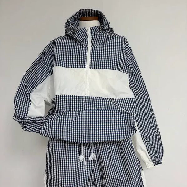[BUNJANG] Oversized Check Pattern Windbreaker Set - Medium Size / 오버핏 체크 패턴 바람막이 세트 M사이즈