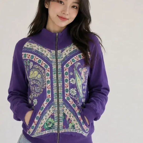 [BUNJANG] Etro Purple Pattern Zip-Up Jacket / 에트로 보라색 패턴 집업 자켓