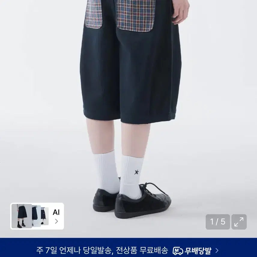 [BUNJANG] The Coldest Moment Check Pocket Half Pants Navy Bermuda Shorts / 더콜디스트모먼트 체크 포켓 하프 팬츠 네이비 버뮤다팬츠