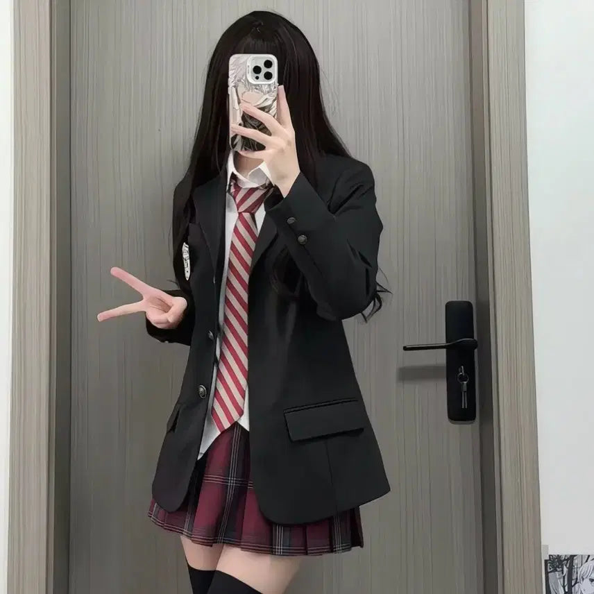 [BUNJANG] Red Plaid School Uniform Set / 빨간 체크무늬 교복 유니폼 풀셋트 2만원