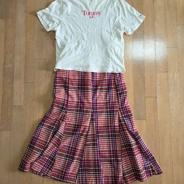 [BUNJANG] Husbee Plaid Long Skirt Pink / husbee 체크 롱스커트 M 핑크