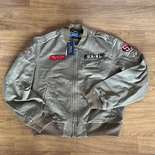 [BUNJANG] Polo Ralph Lauren Satin Flight Jacket Olive / 폴로 새틴 플라이트 재킷  올리브 M 큐얄인증