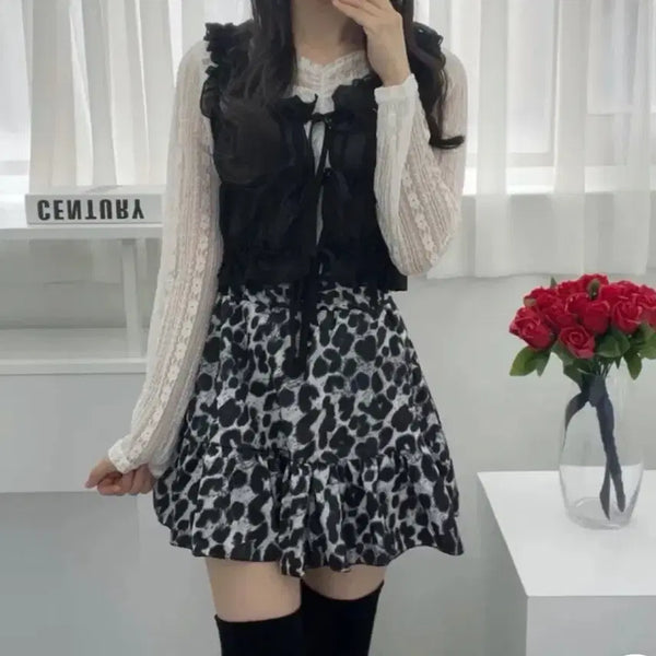 [BUNJANG] Gal Pattern Three-Piece Set / 갸루 호피 쓰리피스 세트