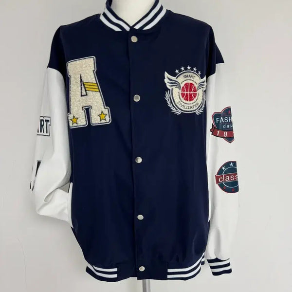 [BUNJANG] Navy/White Color Block Jumper / 네이비/화이트 배색 점퍼