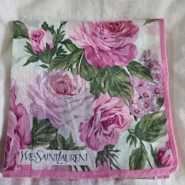 [BUNJANG] Yves Saint Laurent Pink Flower Pattern Handkerchief / 입생로랑 손수건 핑크 플라워 패턴