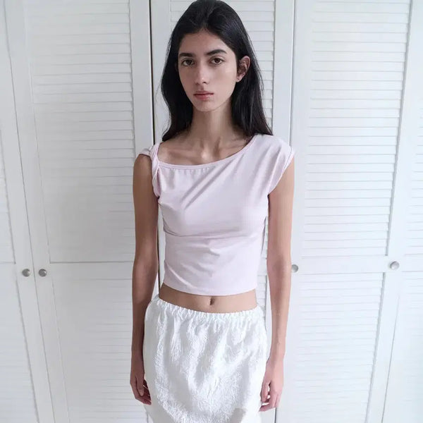 [BUNJANG] Annies Shoulder Twisted Slim Tee Pink / 새상품) 앤니즈 숄더 트위스티드 슬림 티 핑크
