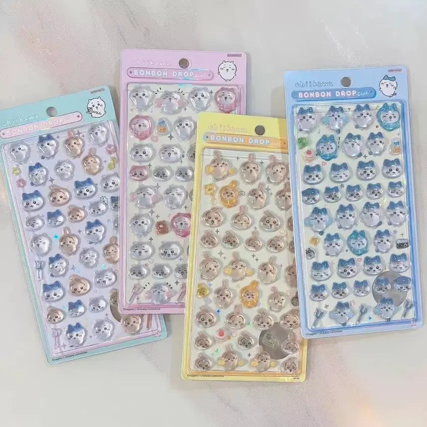 [BUNJANG] Chikawa 3D Bonbon Drop Sticker Set (4 Types) / (최저가) 먼작귀 치이카와 3D 봉봉 드롭 입체 스티커 4종 일괄 세트