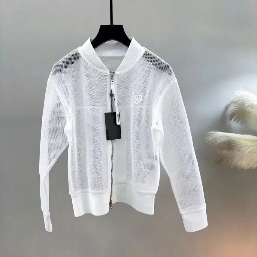 [BUNJANG] Women's Golf Mesh Zip-Up Jacket White & Black / 여성 골프 메쉬 집업 자켓 화이트&블랙
