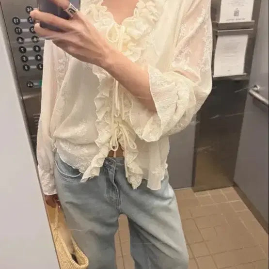 [BUNJANG] Flowery See-Through Blouse / 플라워시스루블라우스 정가4.8