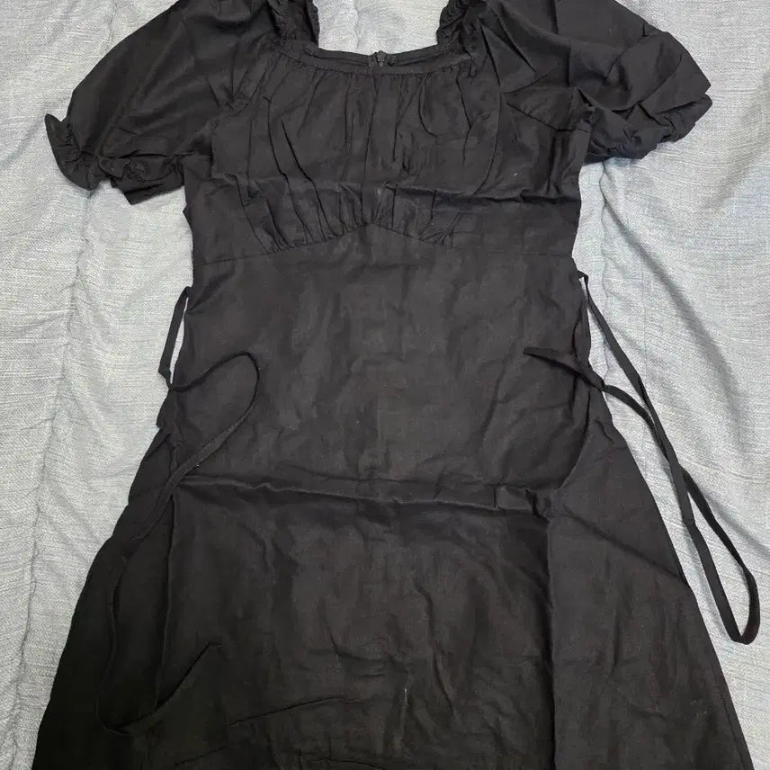 [BUNJANG] Linen Puff Sleeve Mini Dress Small / 린넨 원피스 새거 스몰