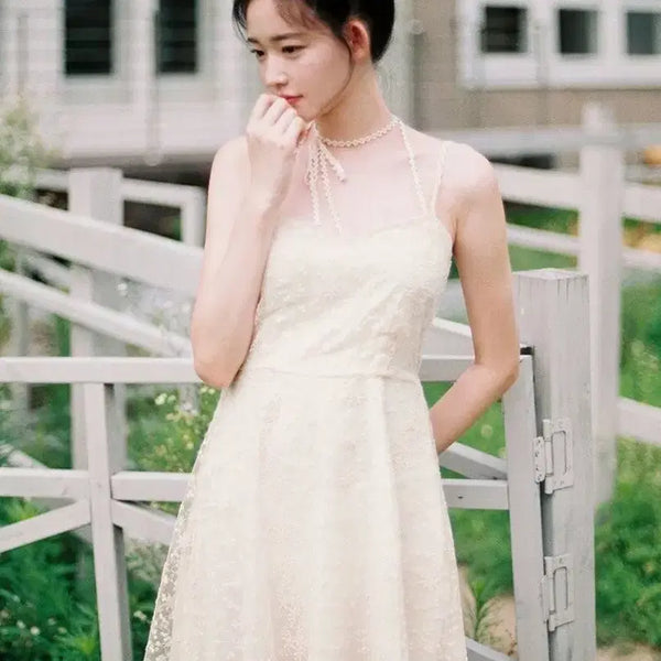 [BUNJANG] MilkCocoa Lace Choker Dress Vintage Ivory Embroidery Flower / 밀크코코아 레이스 초커 원피스 빈티지 아이보리 자수 플라워