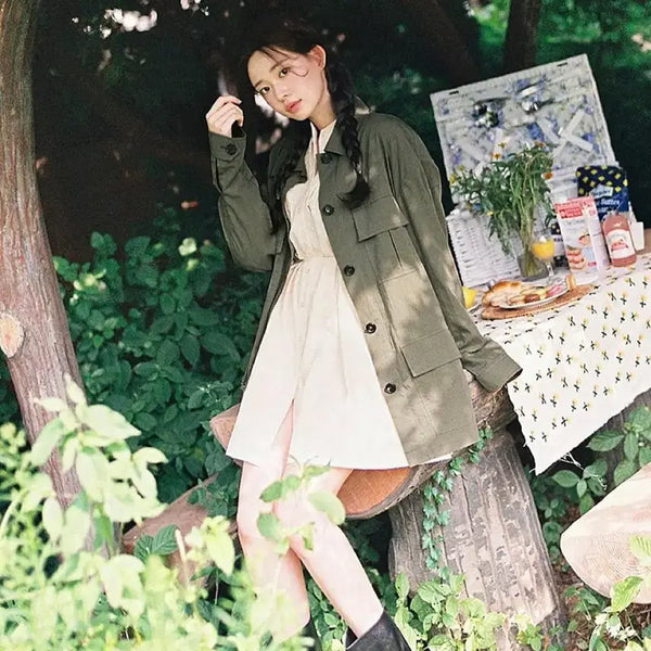[BUNJANG] Milkcocoa Embroidered Punching Cape Collar Ribbon Lace Dress / 밀크코코아 자수 펀칭 케이프 카라 리본 레이스 원피스