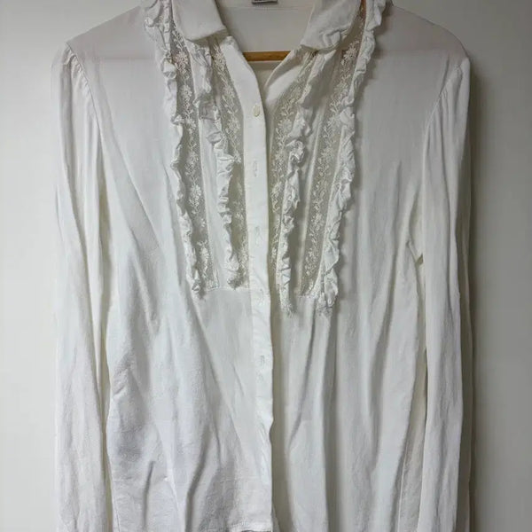 [BUNJANG] Miu Miu White Lace Frill Shirt / 미우미우 화이트 레이스 프릴 셔츠