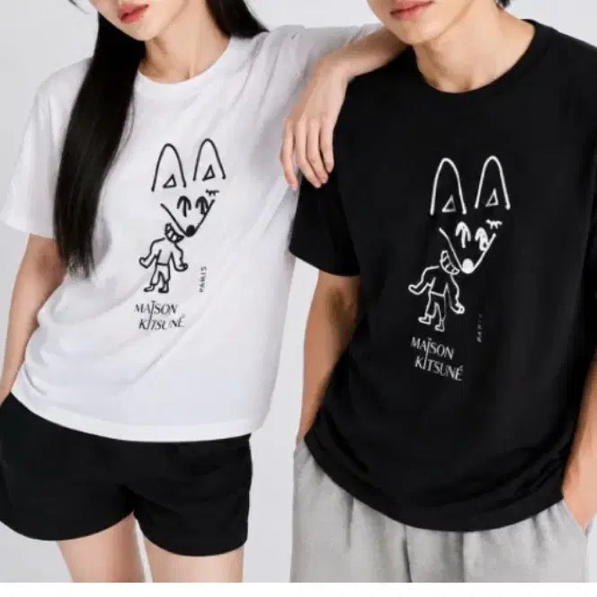 [BUNJANG] Maison Kitsuné Short Sleeve T-Shirt White Black / 메종키츠네 반팔티 화이트 흰색s 블랙xl
