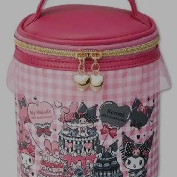 [BUNJANG] Sanrio My Melody & Kuromi Lace Round Pouch Pink / 산리오 마이멜로디&쿠로미 레이스 원통 손잡이 파우치 핑크