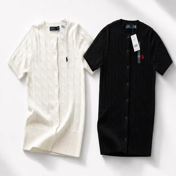 [BUNJANG] Polo Ralph Lauren Cable Knit Short Sleeve Cardigan / 폴로 랄프로렌 케이블 니트 반팔 가디건 화이트/블랙 꽈배기 가디건