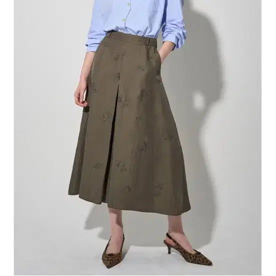 [BUNJANG] Linen Blend Inverted Pleat Long Skirt / 스커트