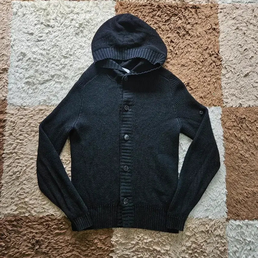 [BUNJANG] Stone Island Black Knit Hooded Cardigan M / 스톤아일랜드 블랙 니트 후드 가디건 M