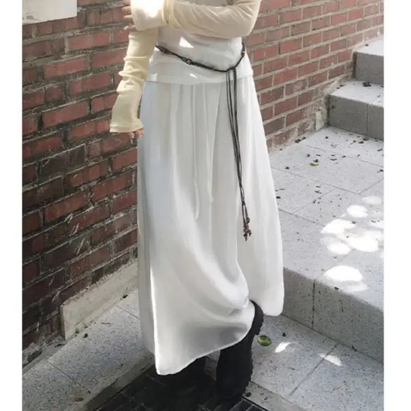 [BUNJANG] More Than Sugar Fine Satin Chiffon Long Skirt / 모어댄슈가 파인 새틴 쉬폰 롱 스커트