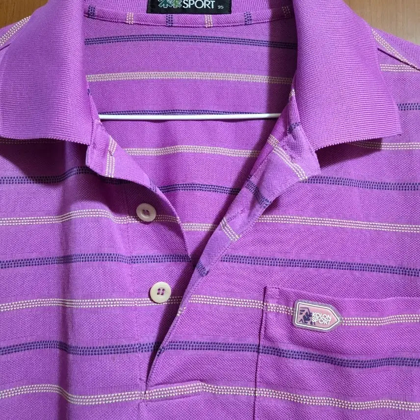 [BUNJANG] Kolon Sport Men's Purple Striped Polo Shirt / 코오롱 스포츠 남성용 보라색 줄무늬 카라티