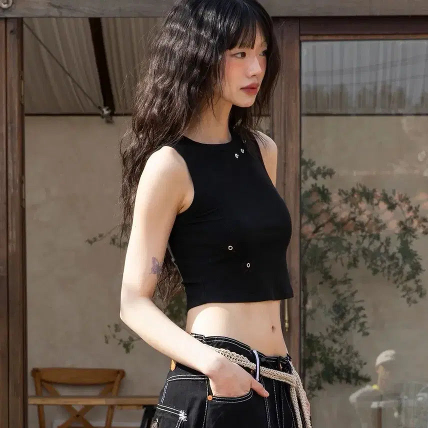 [BUNJANG] LUNA KIFU WXT060 Shooting Star Rivet Sleeveless Top (Black) / 새상품) 루나키후 WXT060 별똥비 리벳 슬리브리스 (BLACK)
