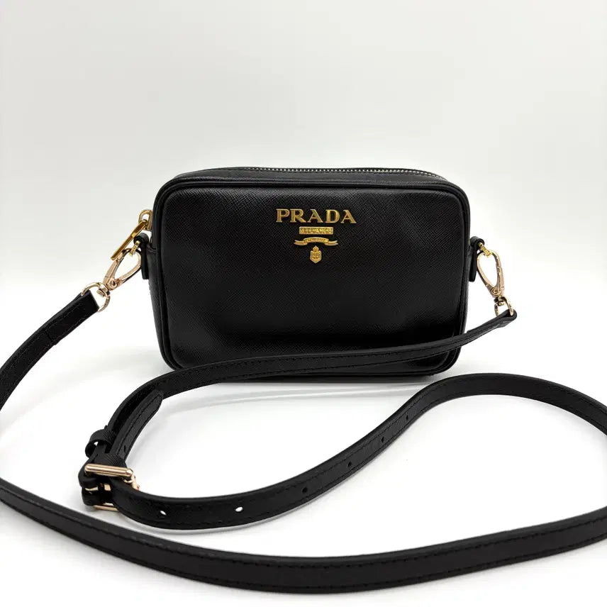 [BUNJANG] Prada Saffiano Mini Crossbody Bag Black (1BH036) / 프라다 사피아노 미니 크로스백 블랙 (1BH036)