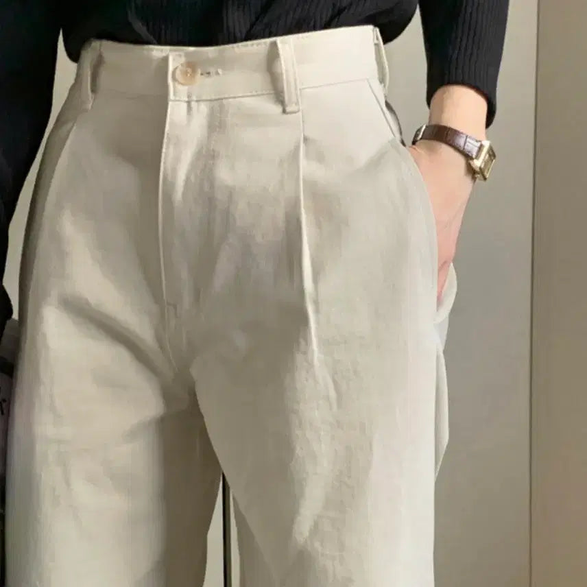 [BUNJANG] 98°C Geo Cotton Pintuck Wide Pants Cream M / 98도씨 지오 코튼 핀턱 와이드팬츠 크림색 M사이즈