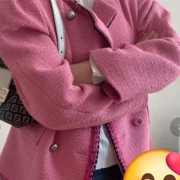 [BUNJANG] Lucky Chouette Pink Double Tweed Jacket / 럭키슈에뜨 핑크 자켓