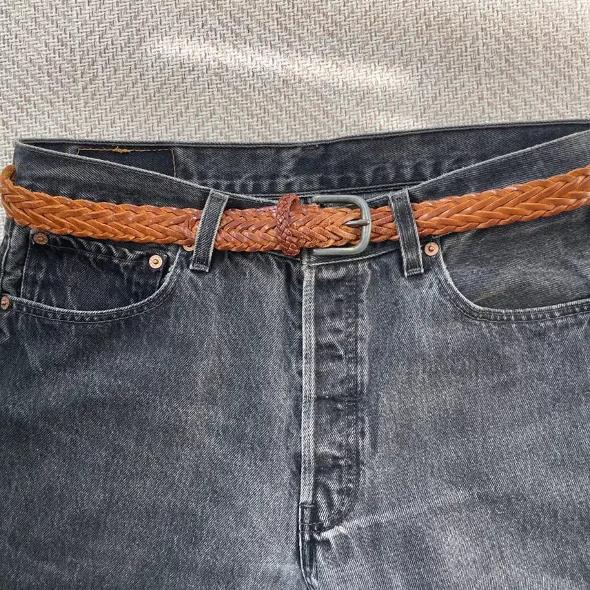 [BUNJANG] Vintage Brown Braided Leather Belt / 빈티지 브라운 브레이디드 레더 벨트