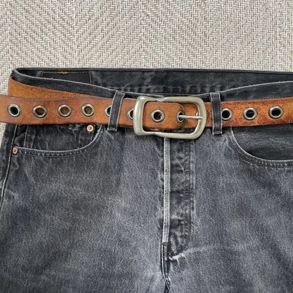 [BUNJANG] Vintage Studded Eyelet Leather Crystal Western Belt / 빈티지 스터드 아일렛 레더 크리스탈 웨스턴 벨트