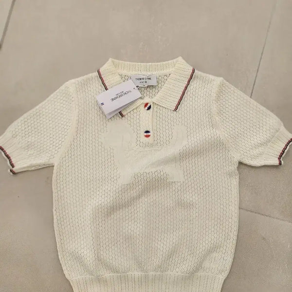 [BUNJANG] Imported Knit Short Sleeve T-Shirt Ivory / 수입의류) 삼선 니트 반팔 아이보리