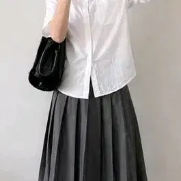 [BUNJANG] Tokyo Girl Mori Girl Pleated Midi Skirt A-Line Banding / [도쿄걸모리걸] 주름 미디스커트 빈티지 하프 플리츠 밴딩 A라인