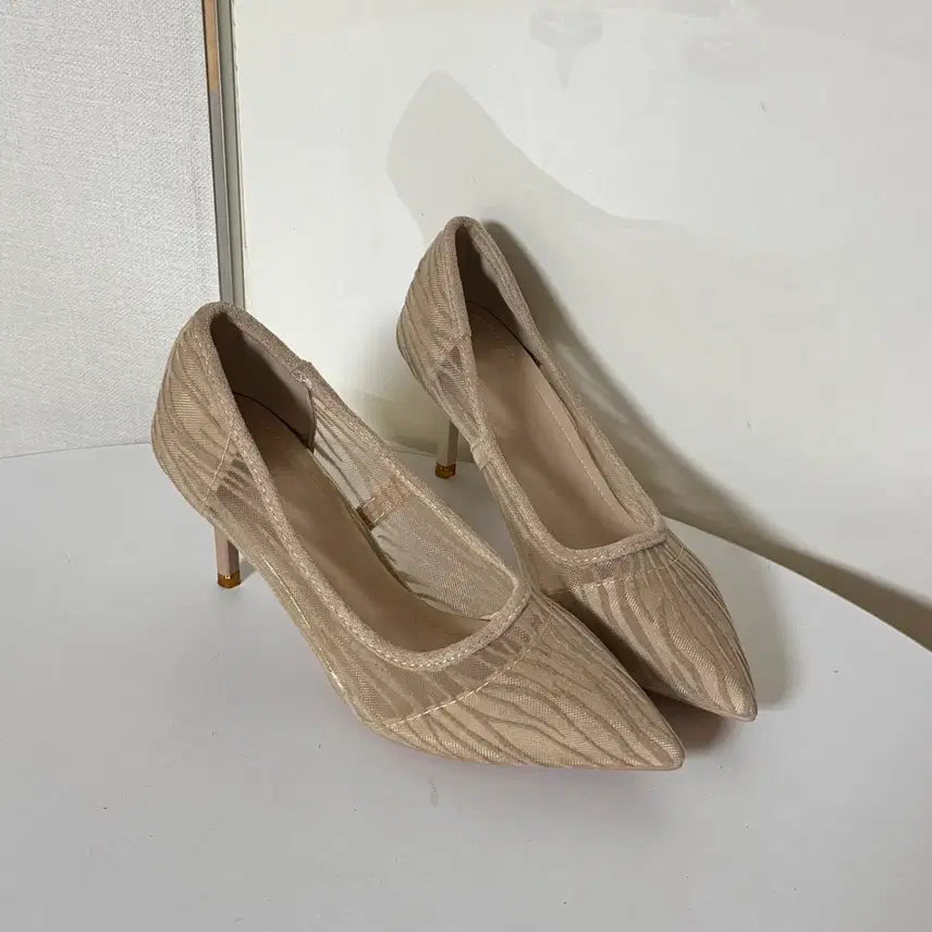 [BUNJANG] Women's 7cm Beige Mesh See-Through Pumps - Size 220 / @새상품 220사이즈 7cm 베이지 망사 시스루 펌프스 구두