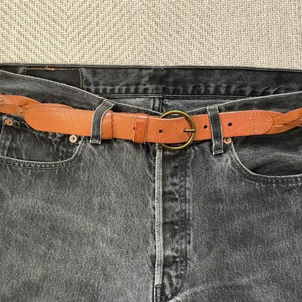 [BUNJANG] Vintage Bohemian Braided Studded Leather Belt / 빈티지  보헤미안 브레이드 스터드 레더 벨트
