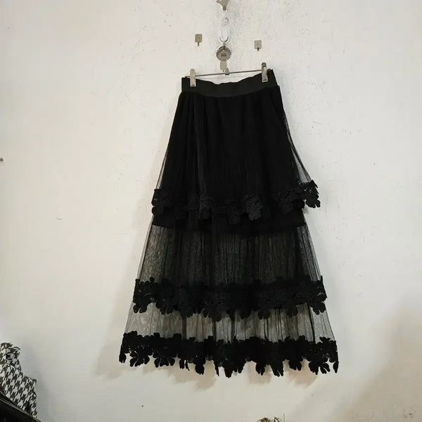 [BUNJANG] Black Lace Tiered Skirt / 블랙 레이스 캉캉 스커트