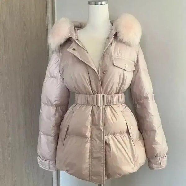 [BUNJANG] Faux Fox Fur Belted Short Padded Jacket / (새상품)리얼 폭스터 벨트 숏패딩