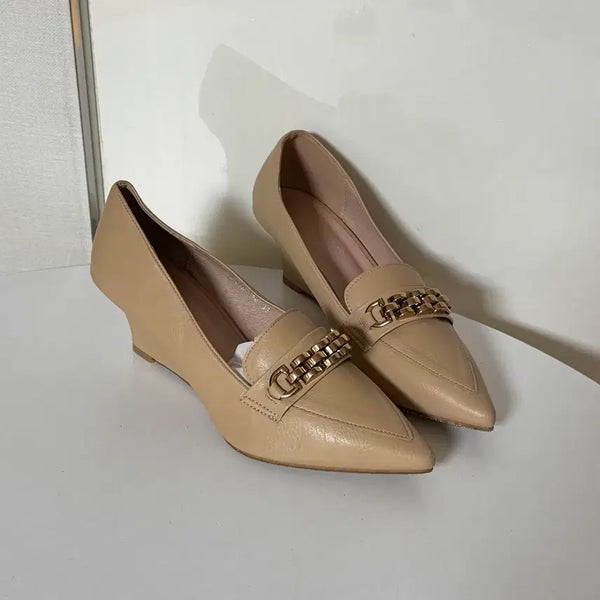 [BUNJANG] Chain Detail Platform Heels - Beige, Size 240 / @새상품 240사이즈 6cm 베이지 체인 장식 통굽 구두