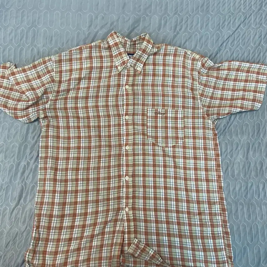 [BUNJANG] Stussy 90s Orange Check Half Sleeve Shirt / [L] 90s 스투시 하프 슬리브 셔츠 오렌지 체크