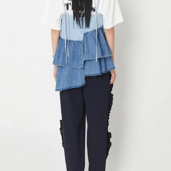 [BUNJANG] Lucky Chouette Frill Slacks Navy Polyester / 럭키슈에뜨 프릴 바지 (네이비컬러)