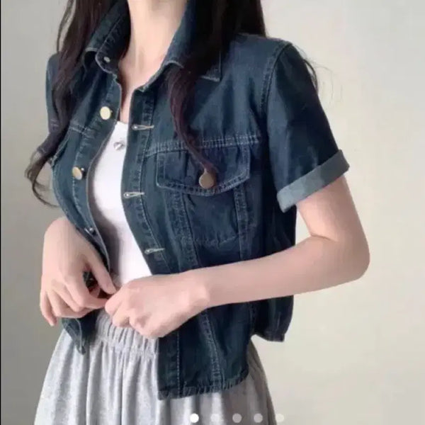 [BUNJANG] Jasmine Belle Cropped Half-Sleeve Denim Jacket / 자스민벨 크롭 반팔 청자켓