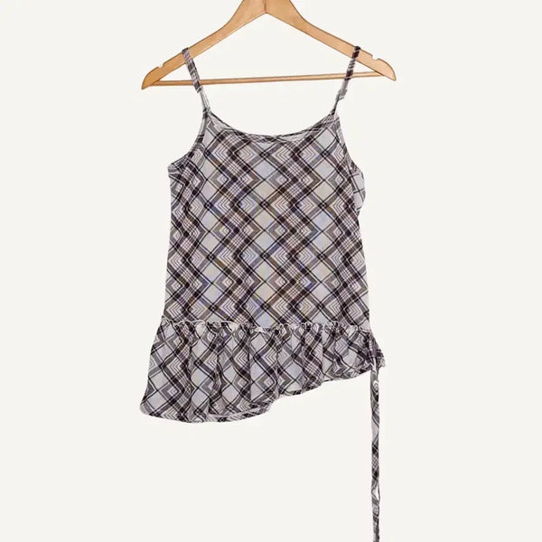 [BUNJANG] CURETTY Check Frill Sleeveless Top / CURETTY 큐리티 체크 프릴 슬리브리스 S_A357