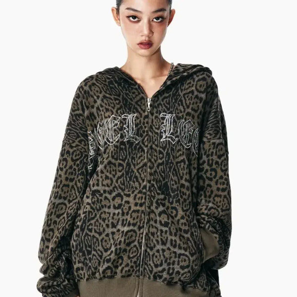 [BUNJANG] YEEL Leopard Stud Hoodie Zip-Up / YEEL 와이이이엘 스터드 후드집업 레오파드