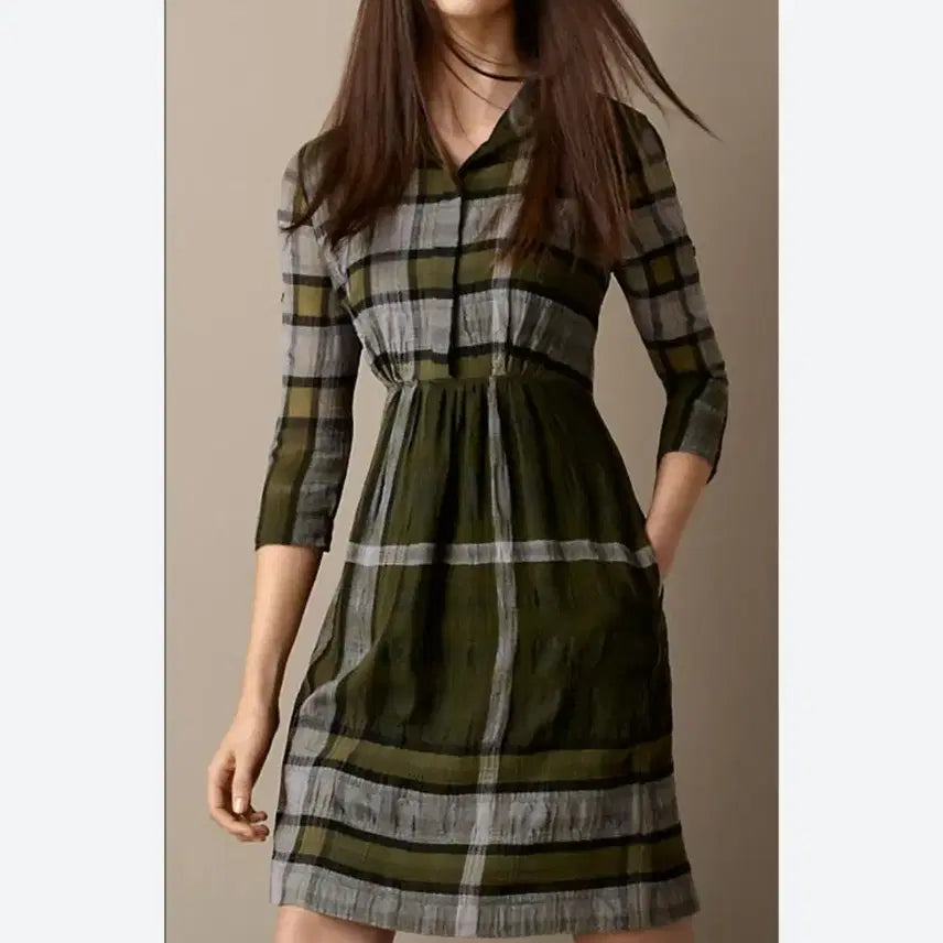 [BUNJANG] Burberry Deep Green Check Dress / 여) 버버리 딥그린 체크 원피스