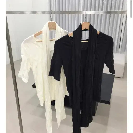 [BUNJANG] Muffler Set Short Sleeve Blouse Cream / 새상품, 머플러 세트 반팔 블라우스 여름 하객룩 크림