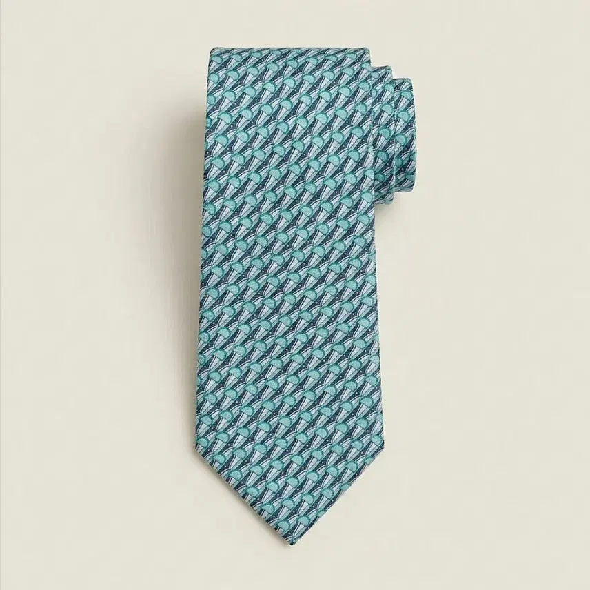 [BUNJANG] Lancel Silk Necktie (Mint Green Boat Pattern) / 정품 란셀(LANCEL) 명품 실크 넥타이 (민트/보트 패턴)
