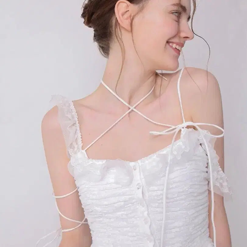 [BUNJANG] Dry Rose Angel Lace String Top White / 드라이로즈 엔젤 레이스 스트링 탑 화이트