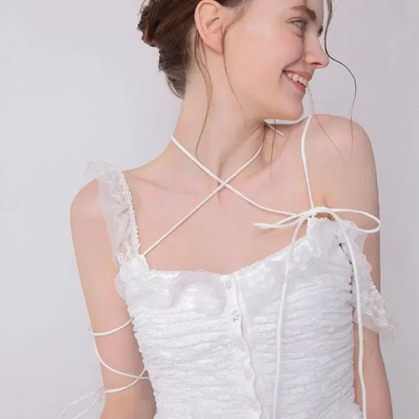 [BUNJANG] Dry Rose Angel Lace String Top White / 드라이로즈 엔젤 레이스 스트링 탑 화이트